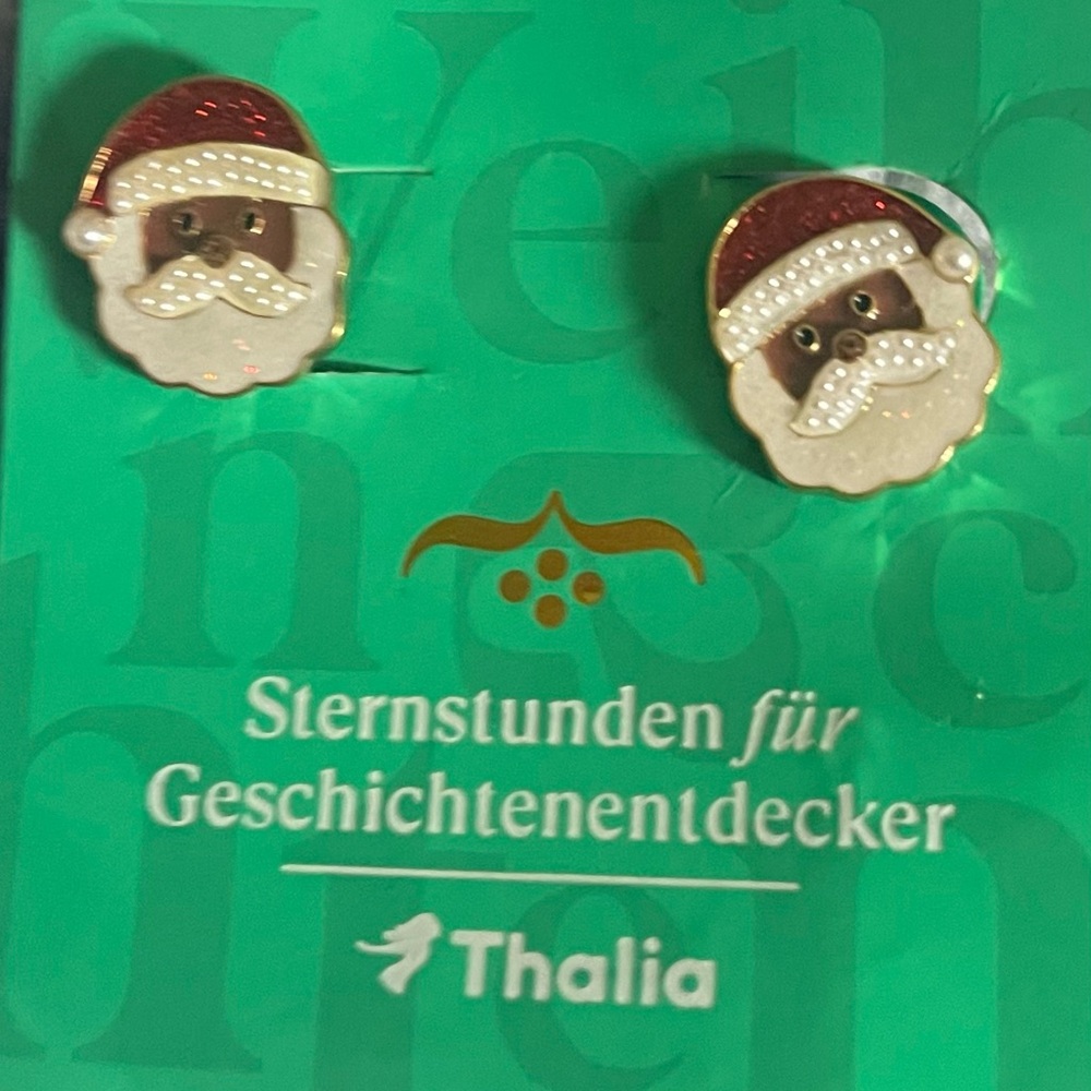 Santa Claus Earrings Black Christmas Clip Ons German Market European Festive